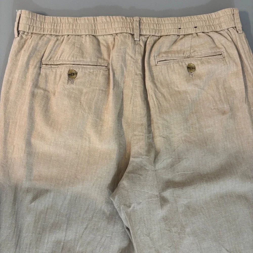 Banana Republic Mens 36x30 Slim Fit Linen Cotton Blend Elastic Waist Pants Tan